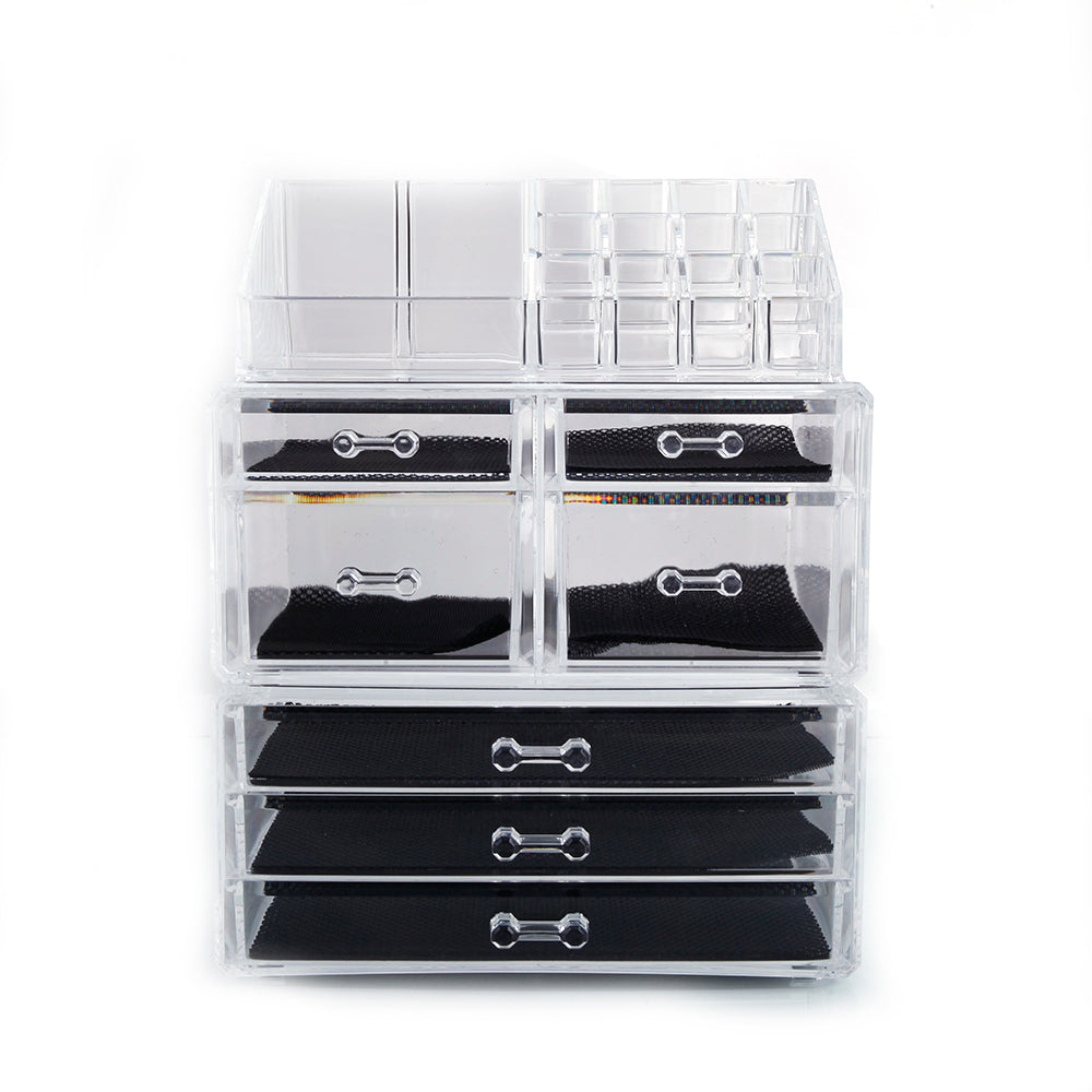 ZNTS SF-1122-3 Plastic Cosmetics Storage Rack 4 Small Drawers and 3 Larger Drawers Transparent 37305849