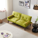 ZNTS Convertible Sofa Bed Futon with Solid Wood Legs Linen Fabric Musterd Green W1097125594