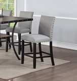 ZNTS Grey Fabric Modern Set of 2pcs Dinings Plush Cushion Highs Nailheads Trim Counter Height B011P160051
