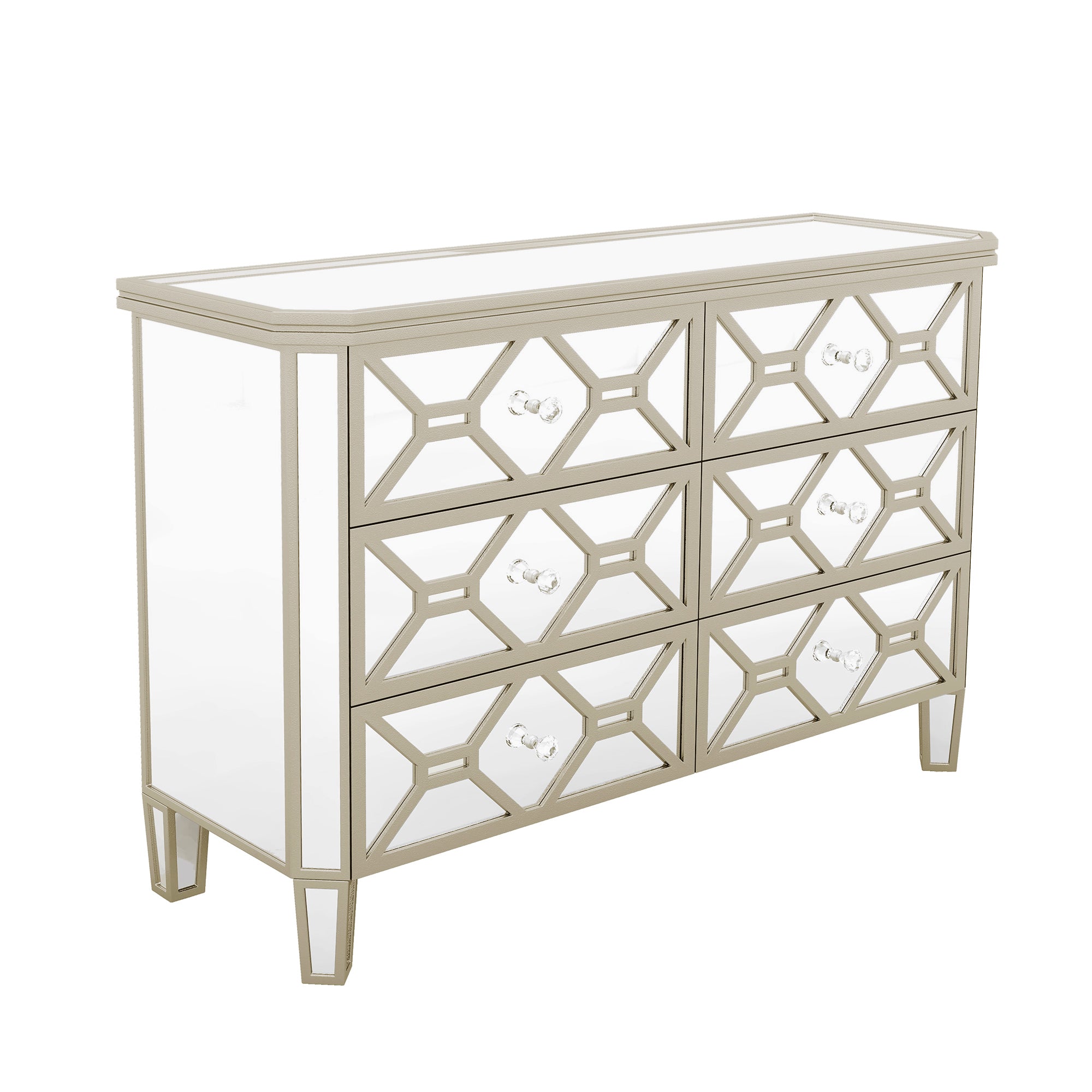 ZNTS Elegant Mirrored 6-Drawer Dresser with Golden Lines Storage Cabinet for Living Room, Hallway, WF302318AAN