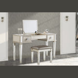 ZNTS Mirrored Vanities Desk with Drawers, Bedroom Makeup Vanity Table Set with Mirror and Stool, Flip Up W2170140324
