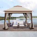 ZNTS Outdoor 11 x 11 Ft 2-Tier Soft Top Pop up Gazebo Canopy with Removable Zipper Netting and 4 00011812