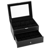 ZNTS Watch Box 20 Mens Case Glass Top Display Organizer Lockable Black 38015822