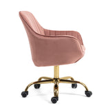 ZNTS 360&deg; Pink Velvet Swivel Chair With High Back, Adjustable Working Chair With Golden Color Base W116472784