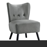 ZNTS Unique Style Gray Velvet Covering Accent Chair Button-Tufted Back Brown Finish Wood Legs Modern Home B01143825