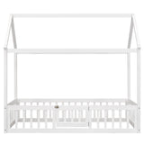 ZNTS Twin Size Wood House Bed with Fence and Door, White Wash WF303131AAK