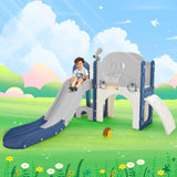 ZNTS Kids Slide Playset Structure 7 in 1, Freestanding Spaceship Set with Slide, Arch Tunnel, Ring Toss PP319756AAC