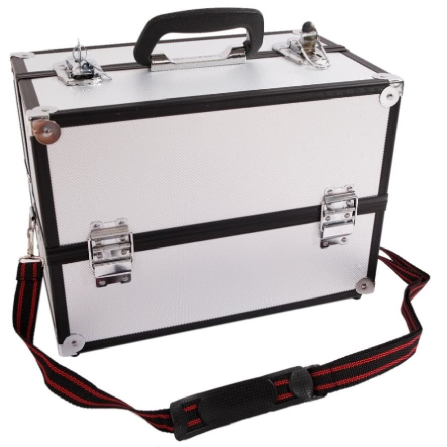 ZNTS SM-2083 Aluminum Alloy Makeup Train Case Jewelry Box Organizer Silver 53090133