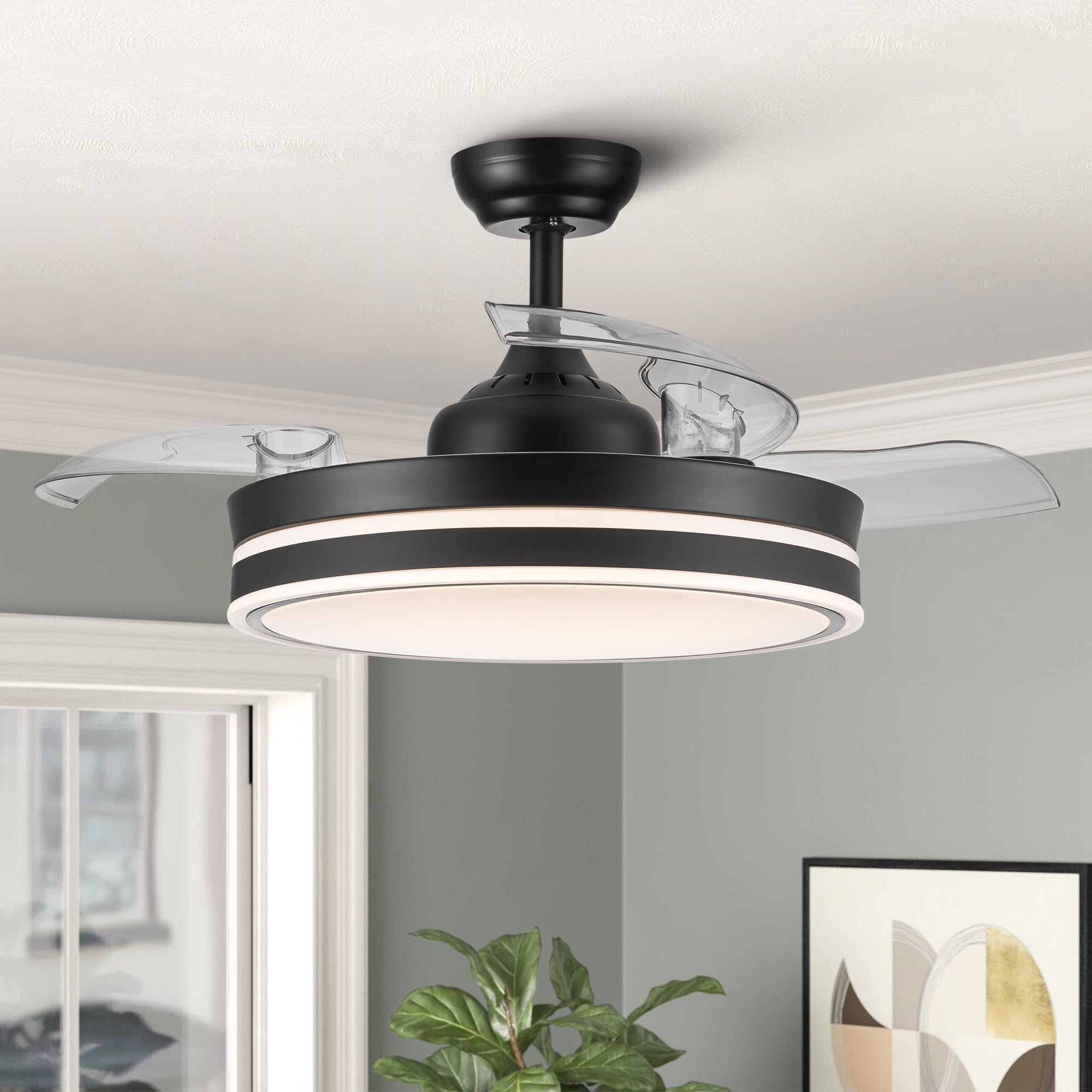 ZNTS 42 in. Black Frame Retractable Ceiling Fan with Remote Control W136780792