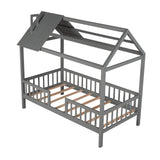 ZNTS Twin Size Wood House Bed with Fence, Gray WF289640AAE