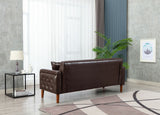 ZNTS Brown PU Leather Sponge Sofa, Indoor Sofa, Removable Wooden Feet, Tufted Buttons 62729230