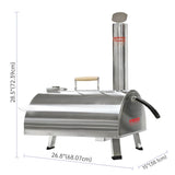 ZNTS Silver Pizza Oven Outdoor 12" Semi-Automatic Rotatable Pizza Ovens Portable Stainless Steel Wood W2196134341