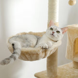 ZNTS Multi-functional Cat Tree Tower with Sisal Scratching Post, 2 Cozy Condos, Top Perch, Hammock, 09623379
