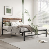 ZNTS Full Size Platform Bed Frame with Rustic Vintage Wood Headboard, Strong Metal Slats Support Mattress W84084262