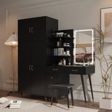 ZNTS Makeup Vanity Table Large Armoire Wardrobe Set, Dressing Table with LED Mirror Power Outlets 17699484
