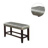 ZNTS Counter Height 1pc Bench Dining Room Silver Faux Leather Cushion Tufted Wooden Base Comfort B011130021