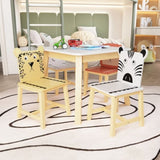 ZNTS 5 Piece Kiddy Table and Chair Set , Kids Wood Table with 4 Chairs Set Cartoon Animals W80860280