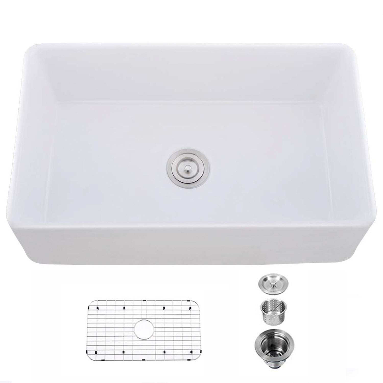 ZNTS Farmhouse/Apron Front White Ceramic Kitchen Sink W928100934