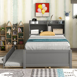 ZNTS Twin Bed with Trundle,Bookcase,Grey W50440495