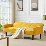 ZNTS Yellow Linen Sofa Bed, Convertible Sleeper Sofa with Arms, Solid Wood Feet and Plastic Centre Legs 69883148