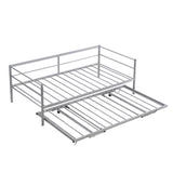 ZNTS Twin Size Metal Daybed with Adjustable Trundle, Pop Up Trundle, Silver WF301146AAN