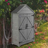 ZNTS 39.56"L x 22.04"W x 68.89"H Outdoor Storage Cabinet Garden Wood Tool Shed Outside Wooden Closet with 31414436