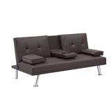 ZNTS [New+Video] Brown Leather Multifunctional Double Folding Sofa Bed for Office with Coffee Table W165880946