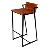 ZNTS 35 Inch Industrial Style Acacia Wood Barstool with Metal Frame, Brown and Black B05671234