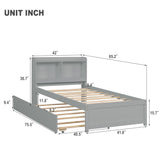 ZNTS Twin Bed with Trundle,Bookcase,Grey W50440495