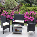 ZNTS 4 PC Rattan Patio Furniture Set Outdoor Patio Cushioned Seat Wicker Sofa W20985037