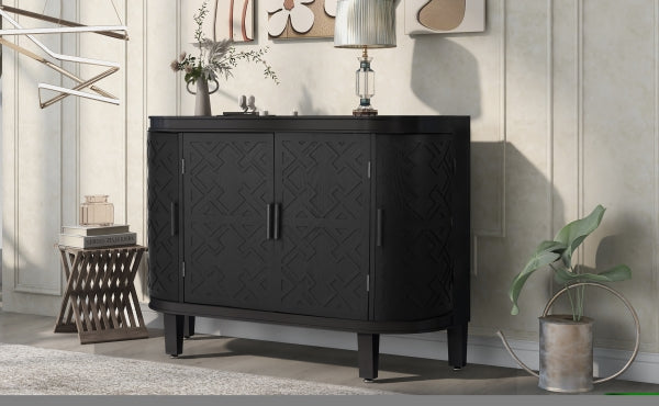 ZNTS U-Style Accent Storage Cabinet Sideboard Wooden Cabinet with Antique Pattern Doors for Hallway, WF298818AAB