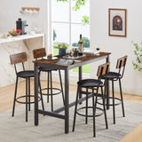 ZNTS Bar Table Set with 4 Bar stools PU Soft seat with backrest, Rustic Brown, 47.24'' L x 23.62'' W x W1162102875
