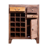 ZNTS 35 Inch 3 Drawer Mango Wood 15 Bottle Wine Accent Cabinet with 1 Door Storage, Brown B05691350
