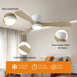 ZNTS 52 inch White Wood Ceiling Fans Lights and Remote, Modern Flush Mount Low Profile Ceiling Fan W2352P154690