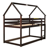 ZNTS Twin over Twin Loft Bed with Roof Design, Safety Guardrail, Ladder, Espresso W50446269