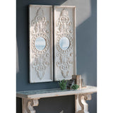 ZNTS Set of 2 Large Wooden Wall Art Panels with Distressed White Finish and Round Mirror Accents,17" x W2078130284