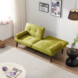 ZNTS Convertible Sofa Bed Futon with Solid Wood Legs Linen Fabric Musterd Green W1097125594