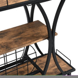 ZNTS Industrial Black Bar Cart with Wine Rack and Glass Holder 25577296