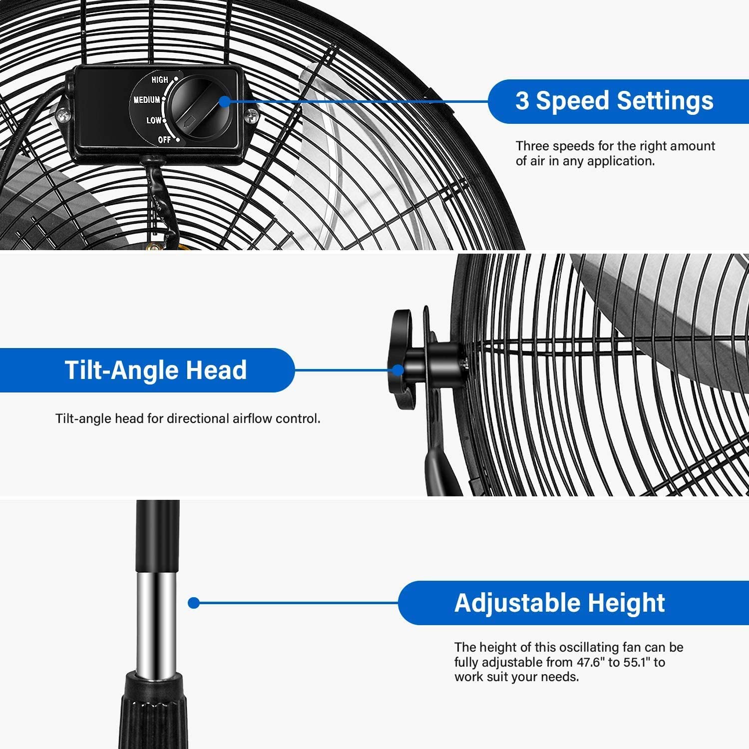 ZNTS Simple Deluxe 20 Inch Pedestal Standing Fan, High Velocity, Heavy Duty Metal For Industrial, HIFANXSTAND20
