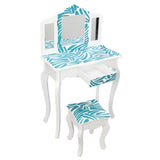 ZNTS Three-Fold Mirror Single-Drawing Curved Foot Children Dressing Table Blue Zebra 96283293