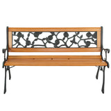 ZNTS 49" Garden Bench Patio Porch Chair Deck Hardwood Cast Iron Love Seat Rose Style Back 80193366