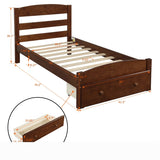 ZNTS Platform Twin Bed Frame with Storage Drawer and Wood Slat Support No Box Spring Needed, Walnut WF191655AAD