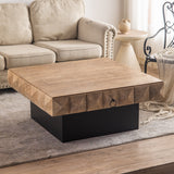 ZNTS 41.73"Three-dimensional Embossed Pattern Square Retro Coffee Table with 2 Drawers and MDF Base W757126826