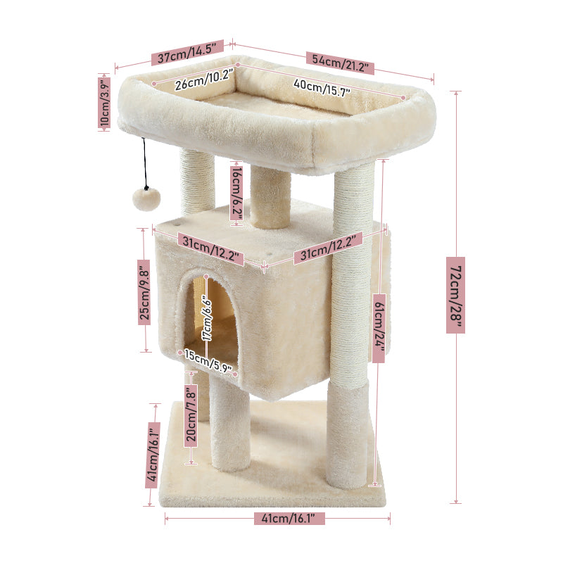 ZNTS Modern Small Cat Tree Cat Tower with Sisal Scratching Post, Cozy Condo, Top Perch and Dangling Ball 72733337