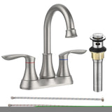 ZNTS Bathroom Faucet Brushed Nickel with Pop-up Drain & Supply Hoses Two-Handle 360 Degree High Arc 62827781