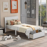 ZNTS Twin Size Platform Bed with Under-bed Drawer, White WF196529AAK