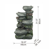 ZNTS 19x15x31.5" Indoor Outdoor Stone Water, 4-Tier Polyresin Cascading Rock Bowl Freestanding W2078124491