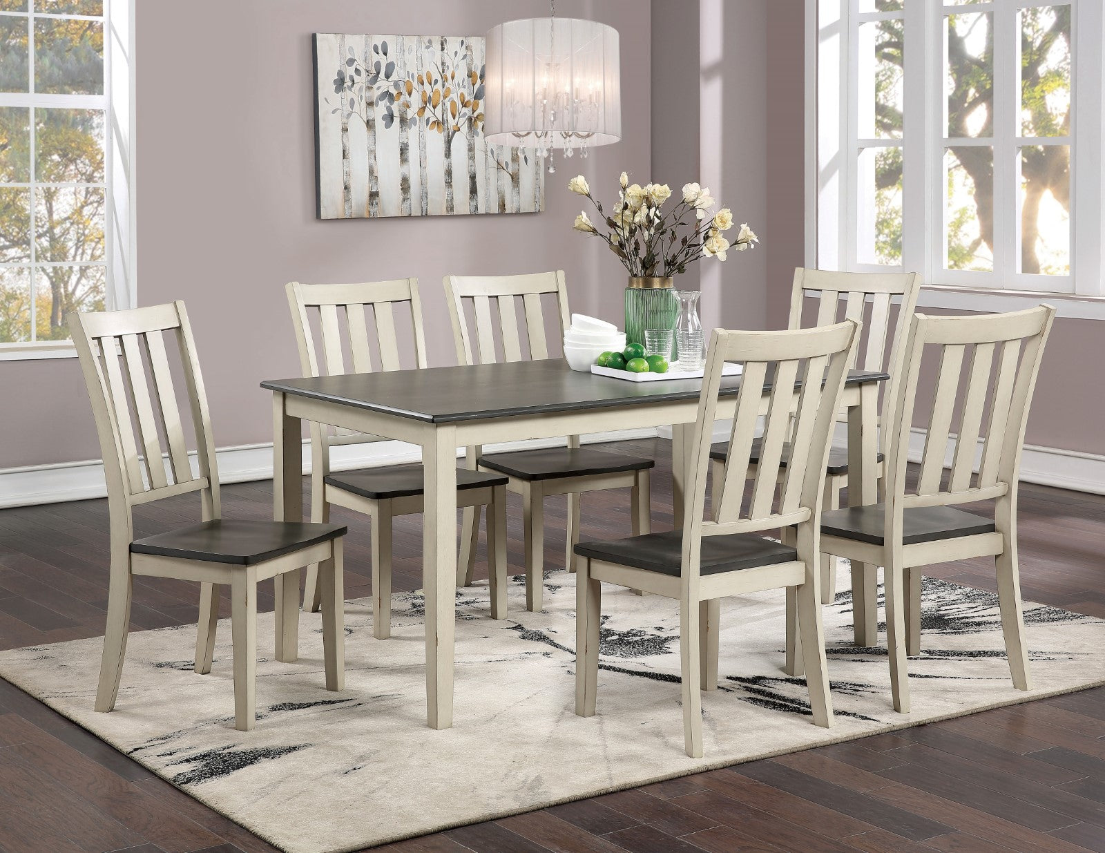 ZNTS Dining Room Furniture 1pc Dining Table Only Dual Tone Design Antique White / Gray Solid wood Table B011108522