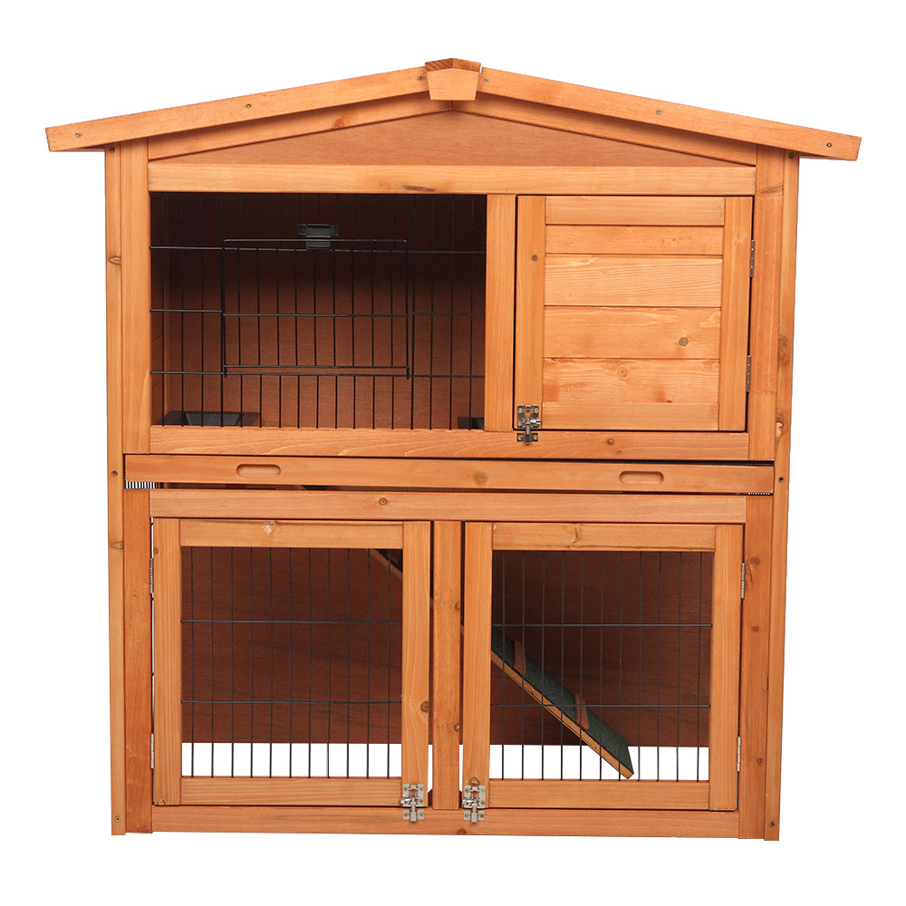 ZNTS 40" Triangle Roof Waterproof Wooden Rabbit Hutch A-Frame Pet Cage Wood Small House Chicken Coop Natu 49203299