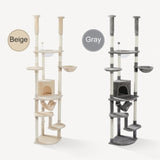 ZNTS Floor to Ceiling Cat Tree Height Adjustable Cat Tower Tall Kitty Climbing Play House with Scratching 21024521